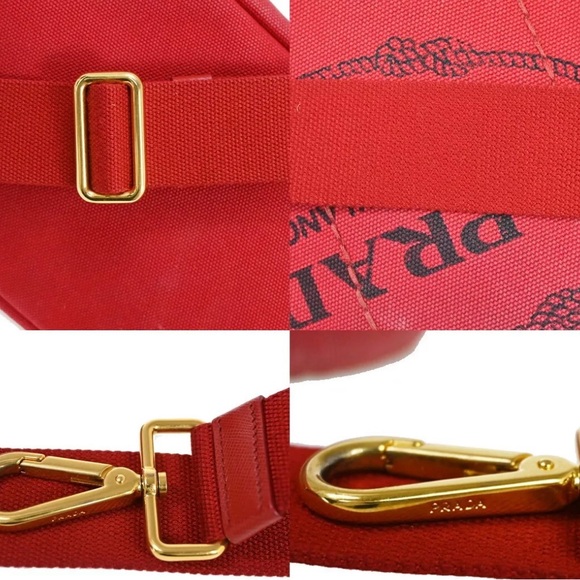 PRADA Logo Mini CANAPA 2Way Shoulder Bag Canvas leather Red Gold with COA - Picture 13 of 15